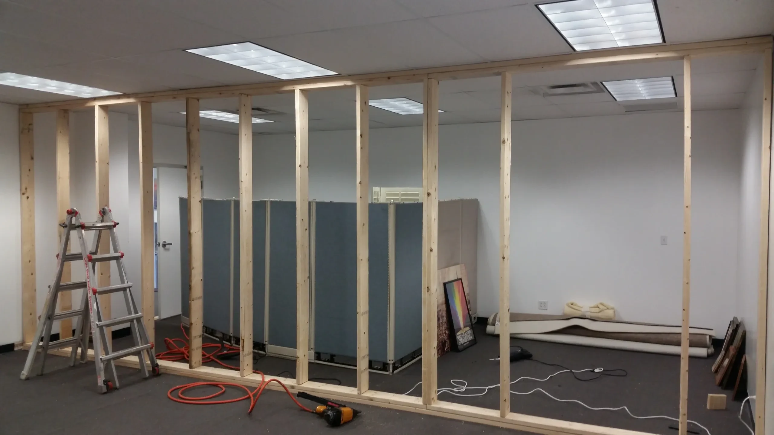 Wall framing construction in commercial space